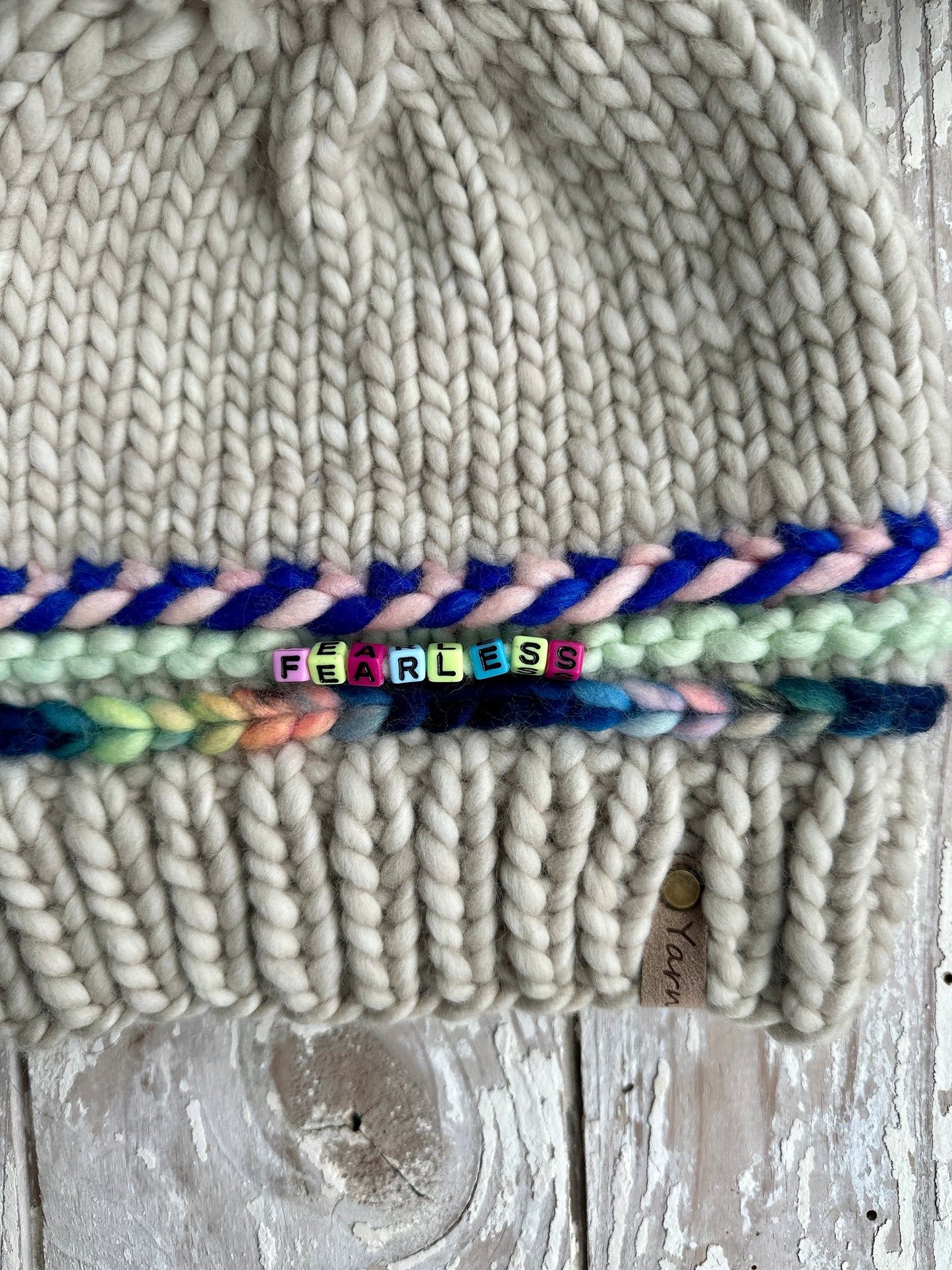 Friendship Bracelet Merino Wool Knit hat with merino wool Pom