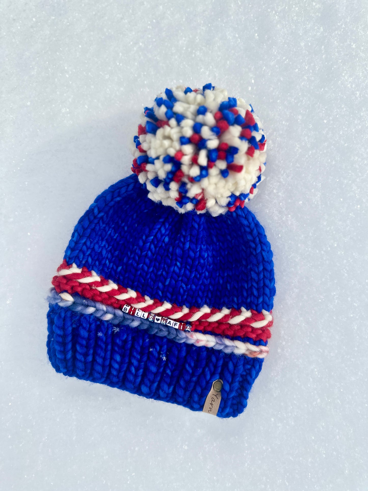 Sports Themed friendship bracelet merino wool hat with merino wool pom