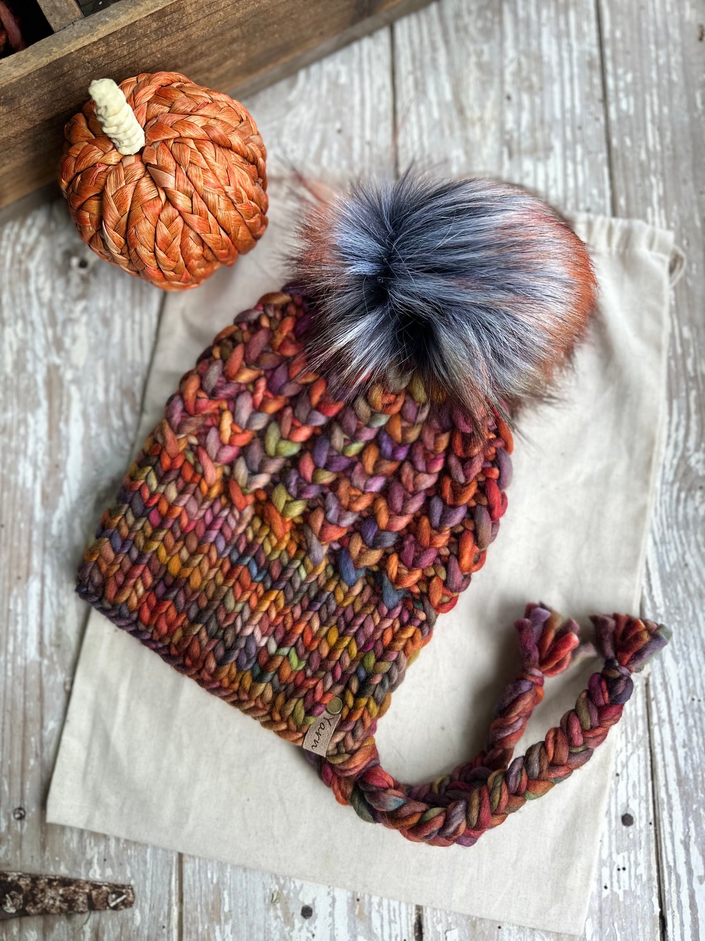 For Joyce- merino wool knit hat with faux fur Pom