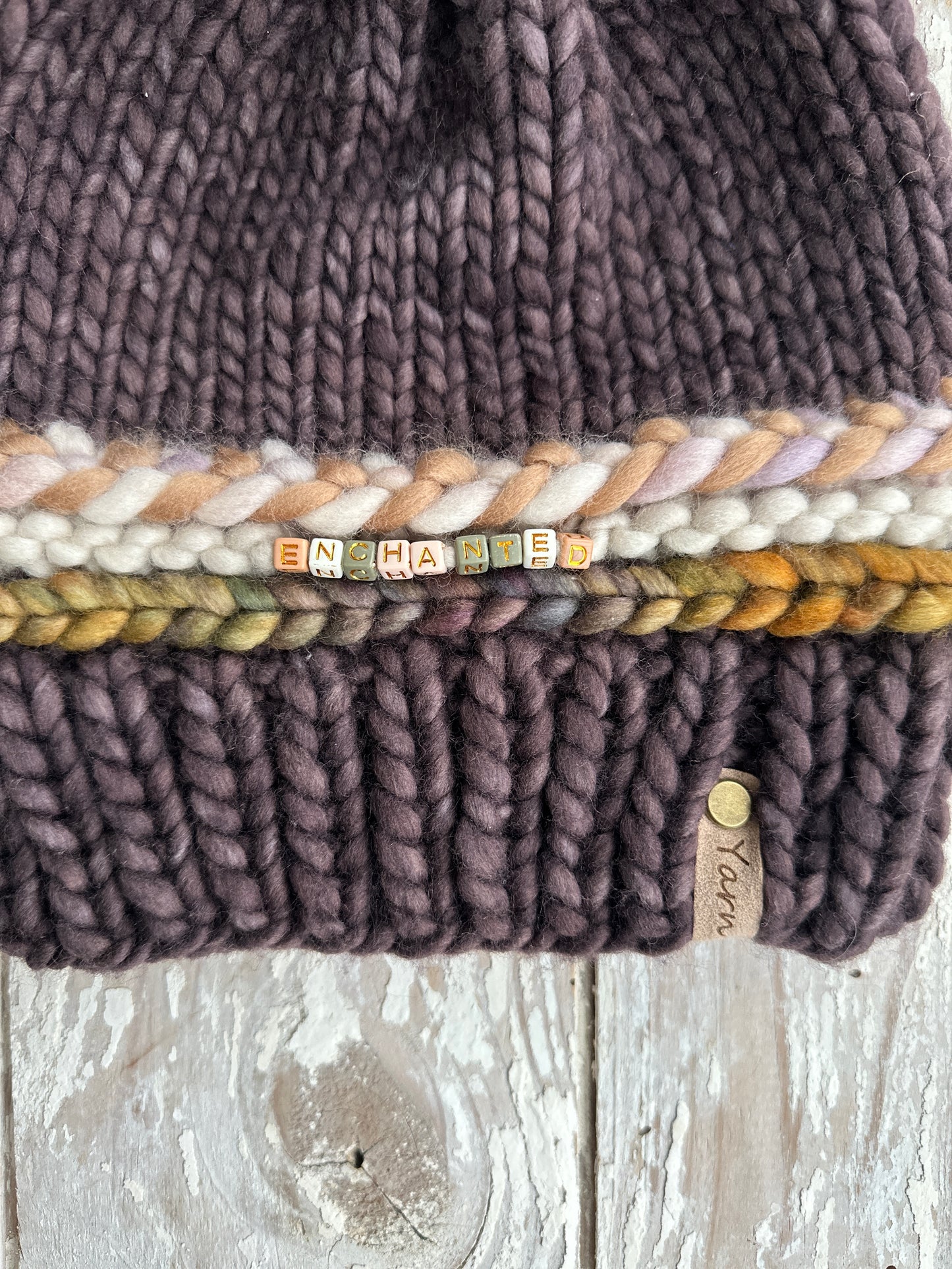 Friendship Bracelet Merino wool knit hat with merino wool Pom
