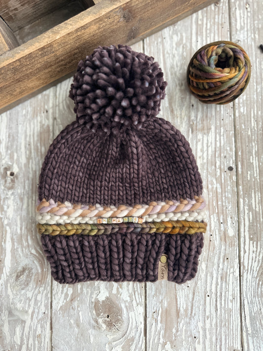 Friendship Bracelet Merino wool knit hat with merino wool Pom