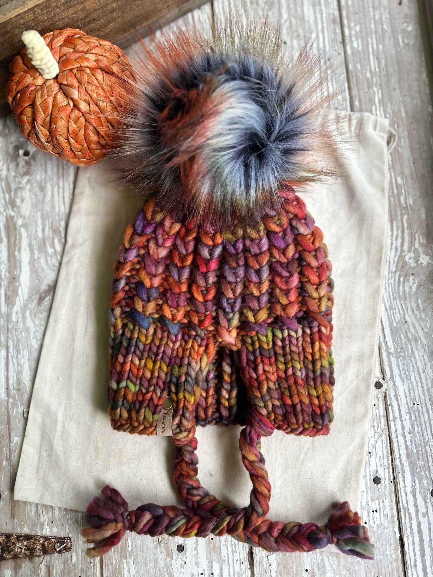 For Joyce- merino wool knit hat with faux fur Pom
