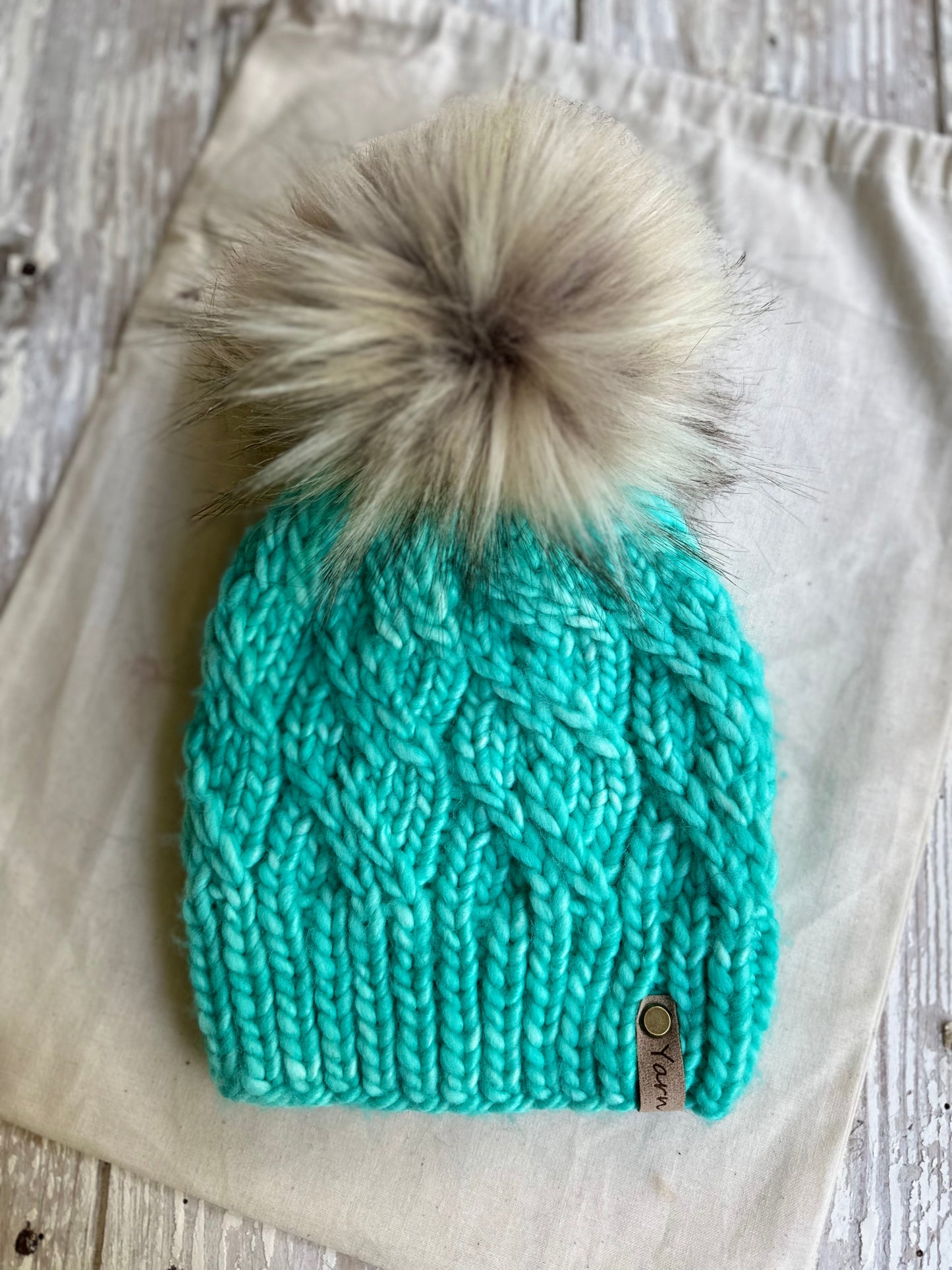 Toddler 1-3 yr Merino wool knit hat with faux fur Pom