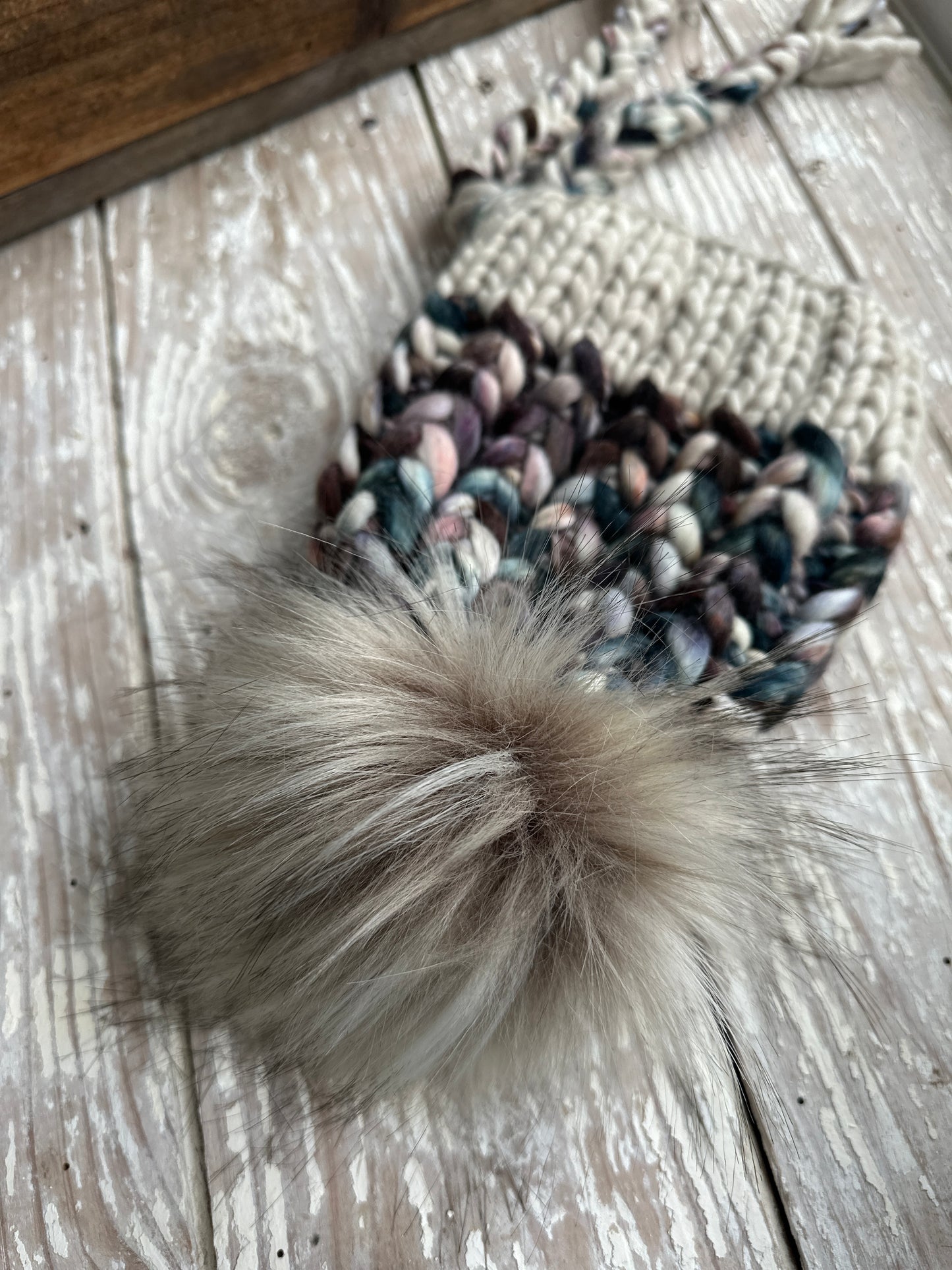 Reserved for Amanda merino wool split brim knit hats with faux fur Poms 3-6m and 6-12m