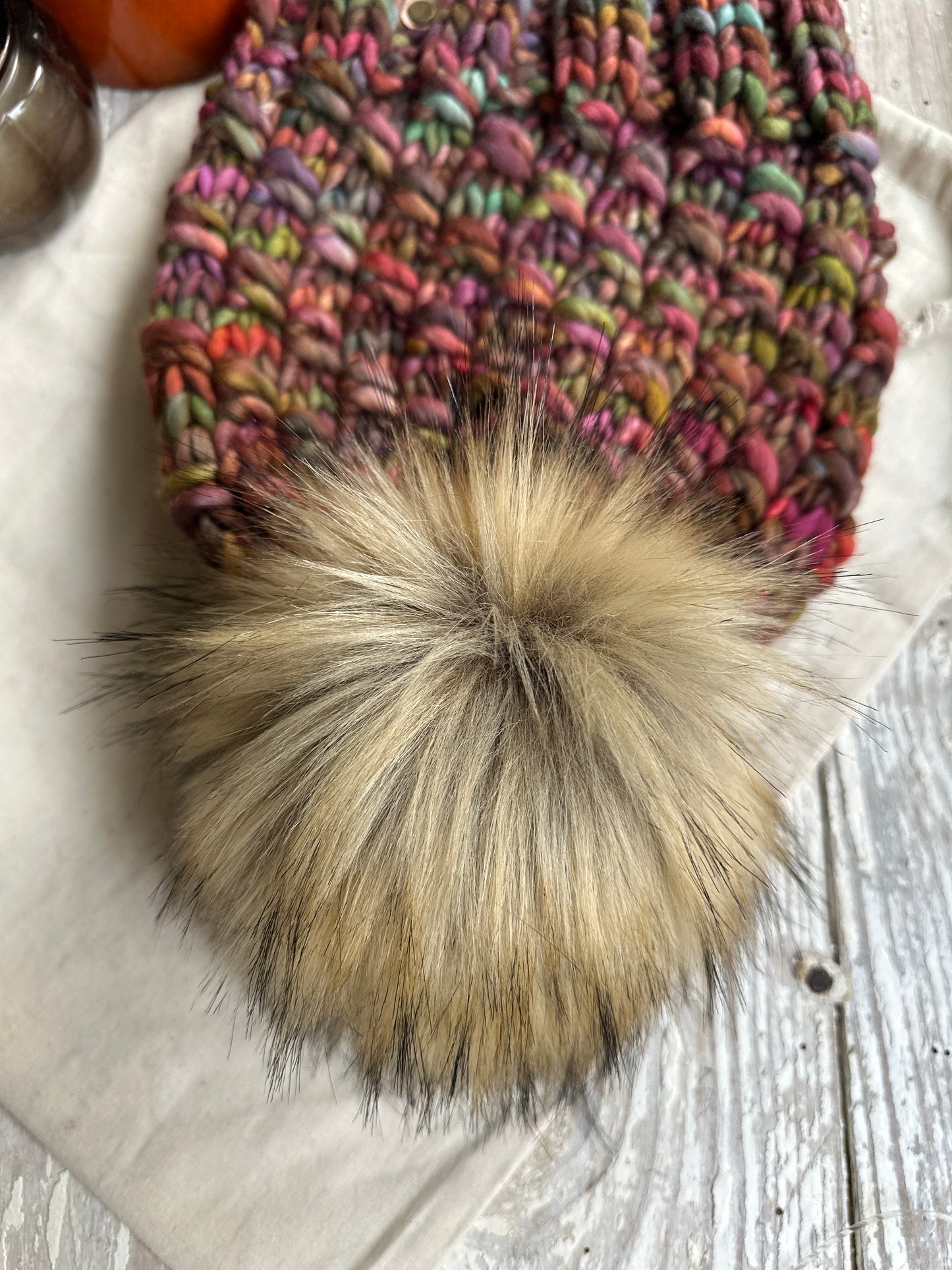 Reserved- Merino wool knit hat with faux fur Pom