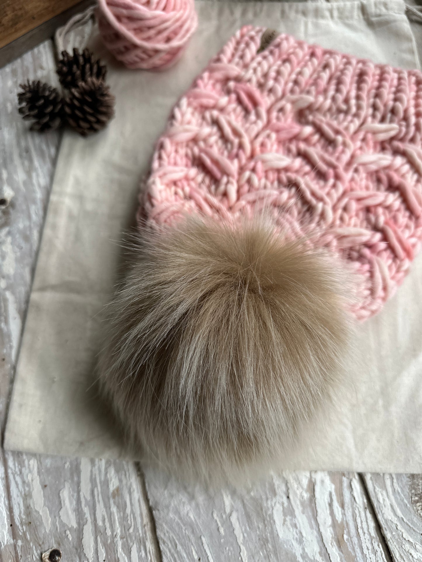 For Alexis- merino wool knit hat with faux fur Pom