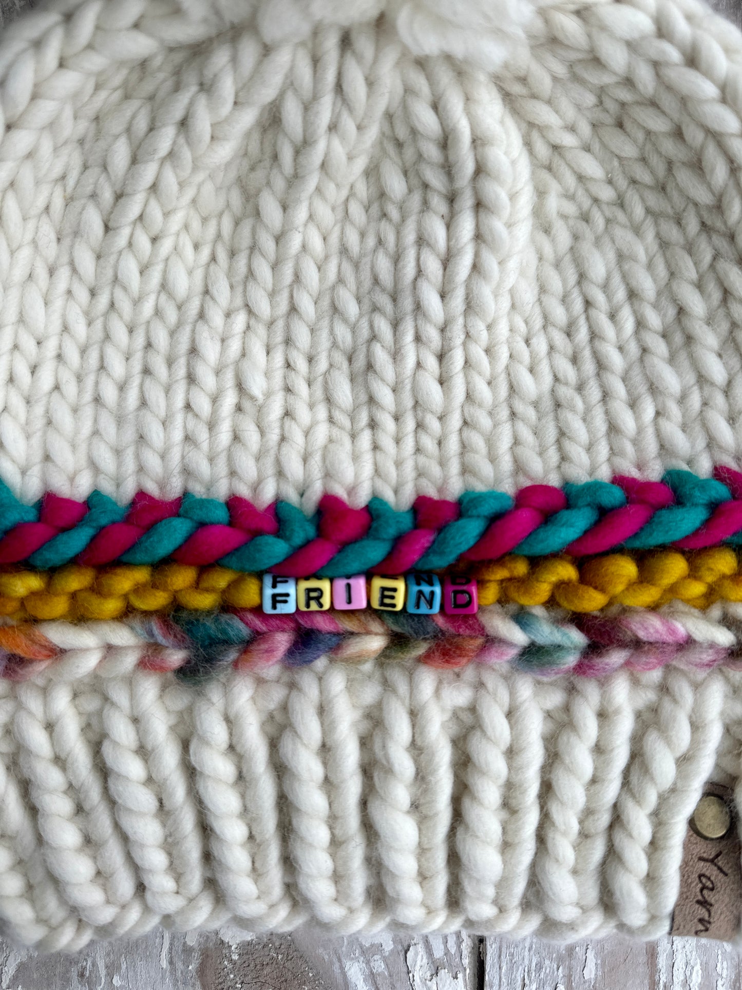 Friendship Bracelet merino wool knit hat with merino wool Pom