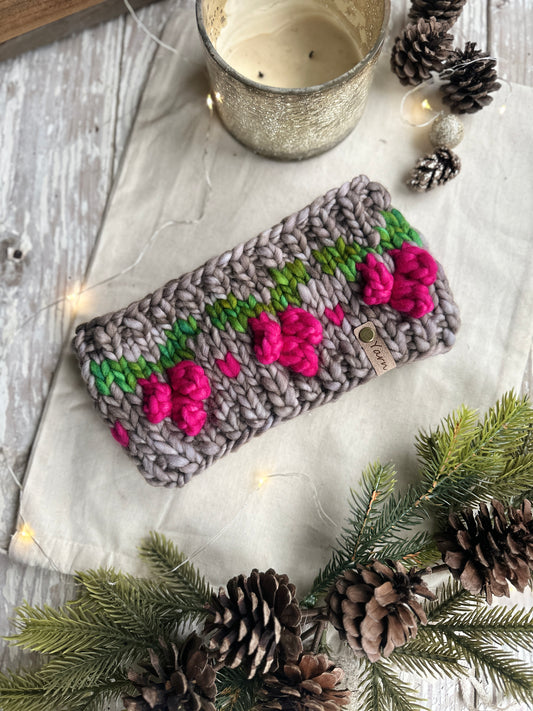 Holiday Merino wool knit ear warmer