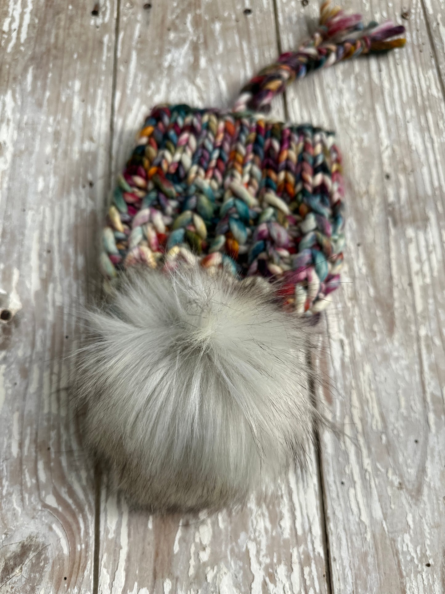 For Silvia- baby 3-6 m merino wool split brim knit hat with faux fur Pom