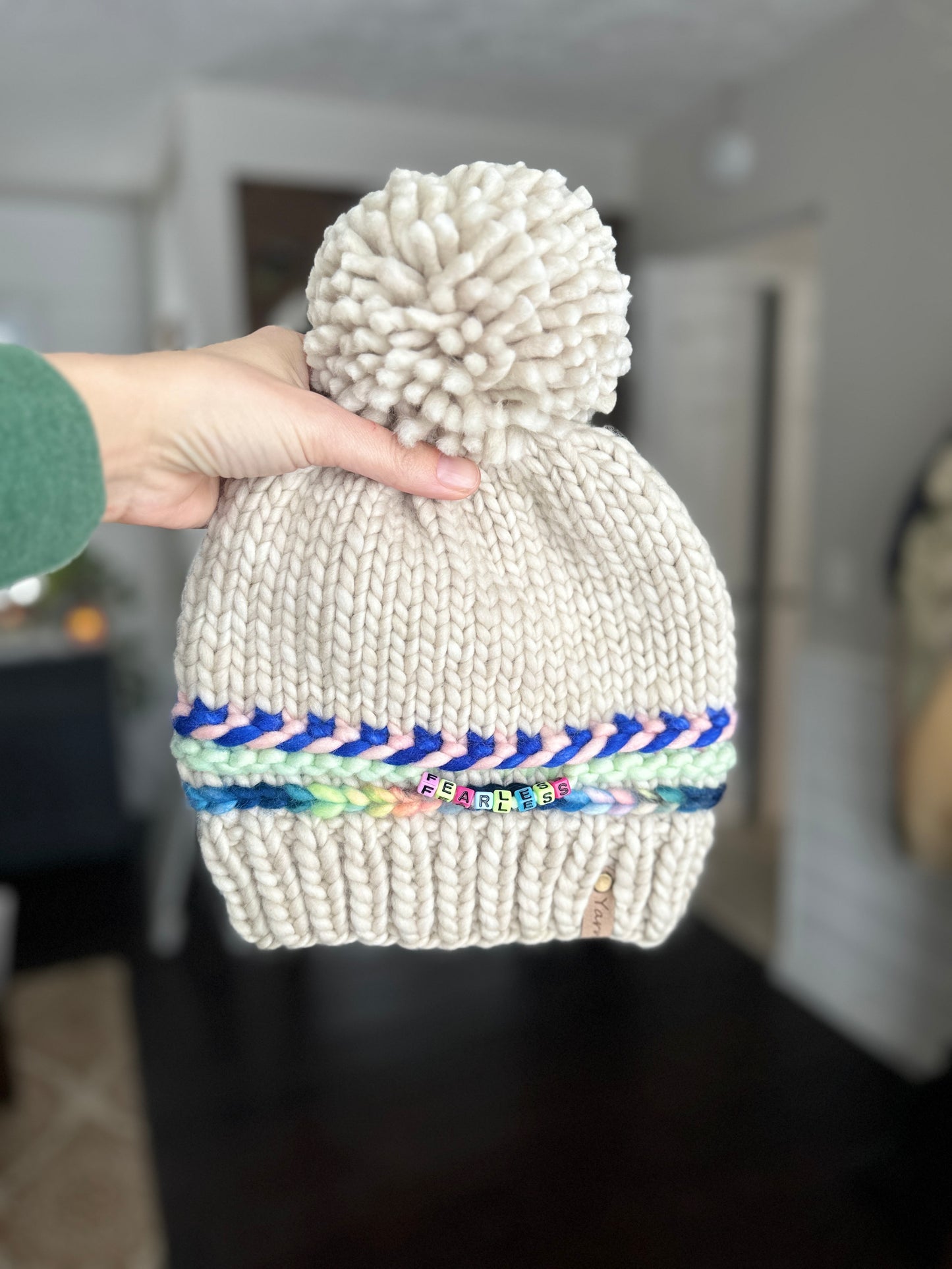 Friendship Bracelet Merino Wool Knit hat with merino wool Pom