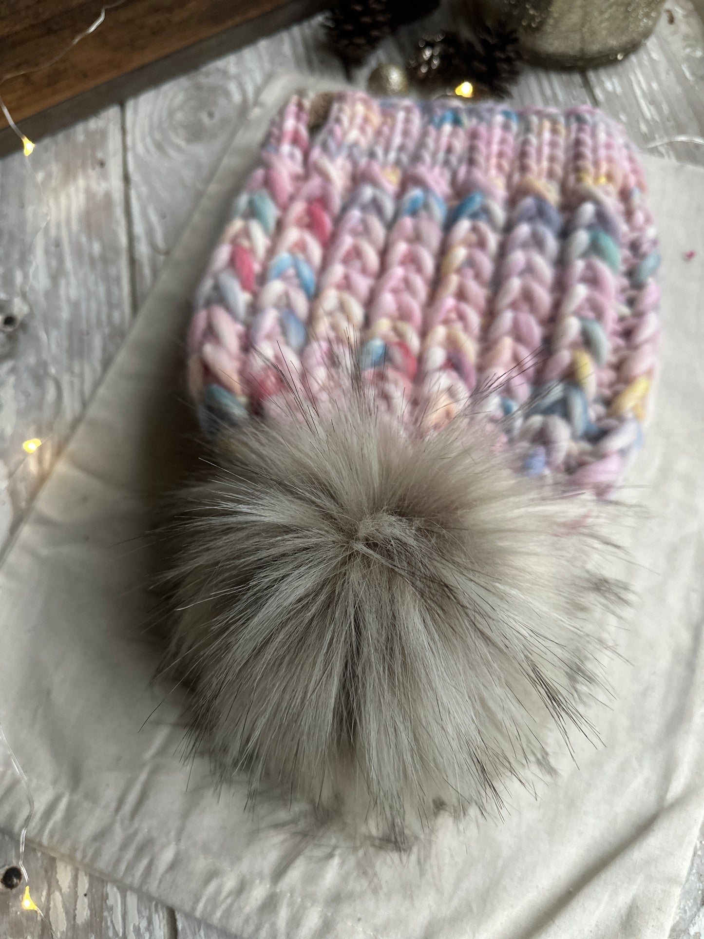 Peruvian wool knit hat with faux fur Pom