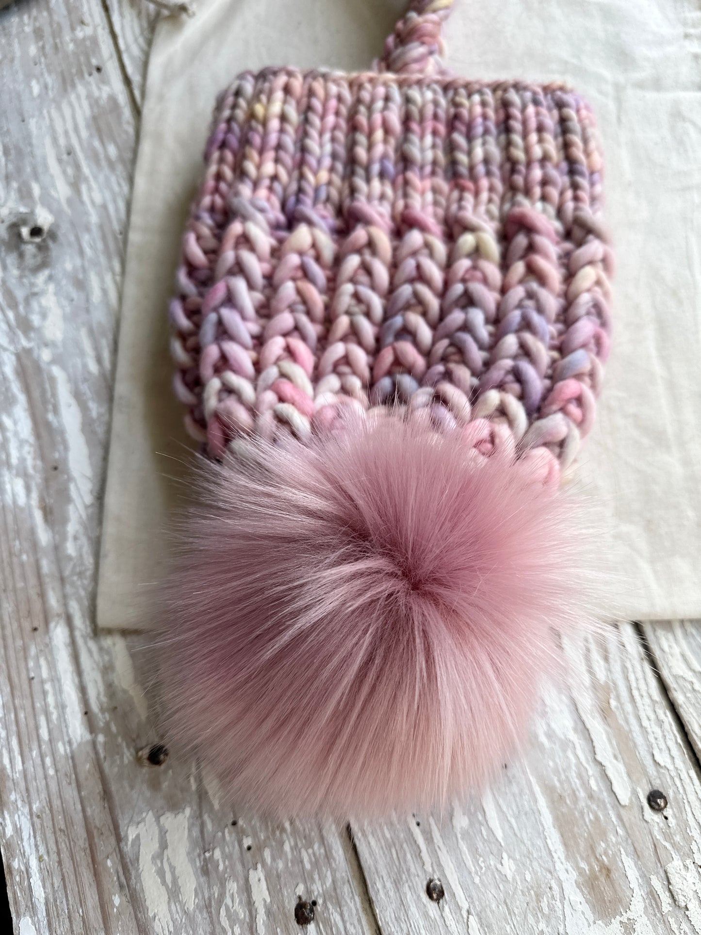 Reserved for Erin- sister set! Merino wool split brim knit hats with faux fur Pom