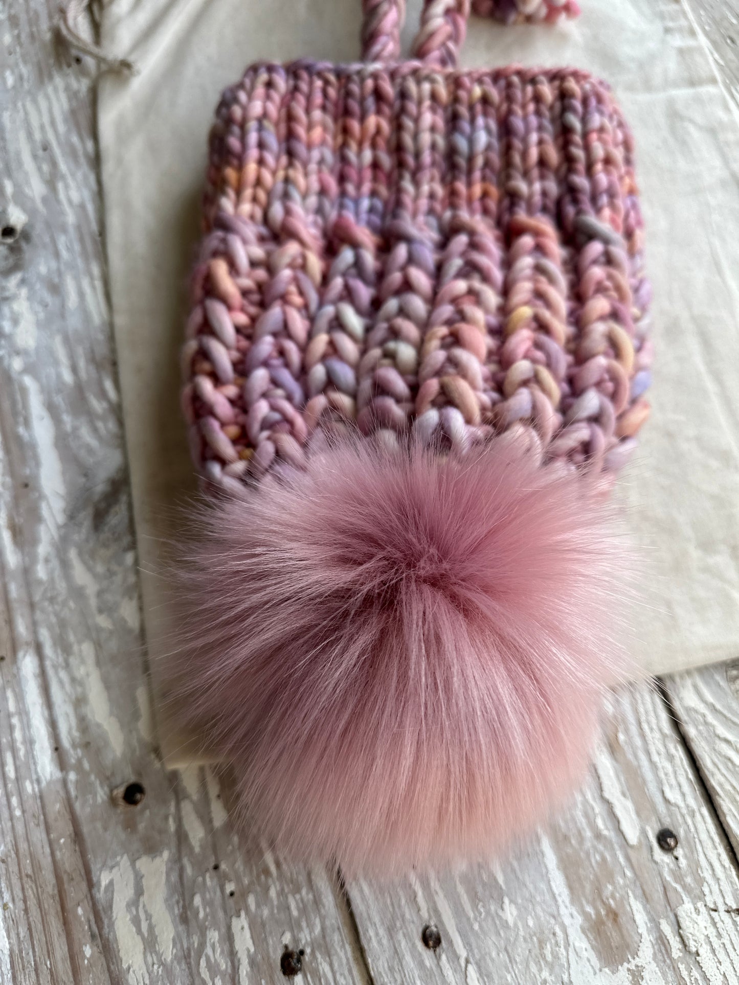 Reserved for Erin- sister set! Merino wool split brim knit hats with faux fur Pom