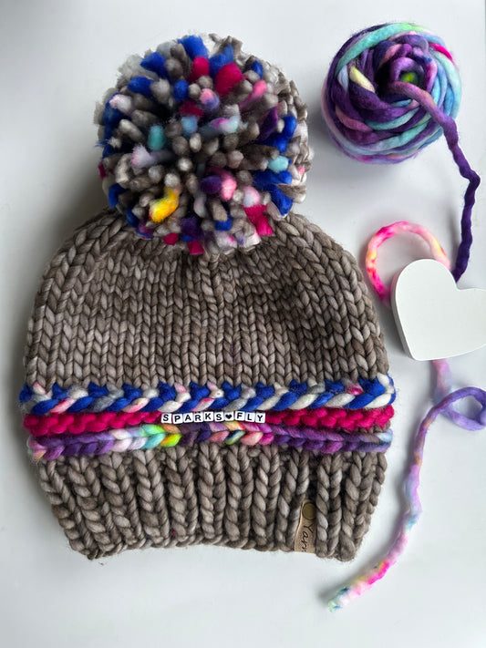 Friendship bracelet merino wool knit hat with merino wool Pom