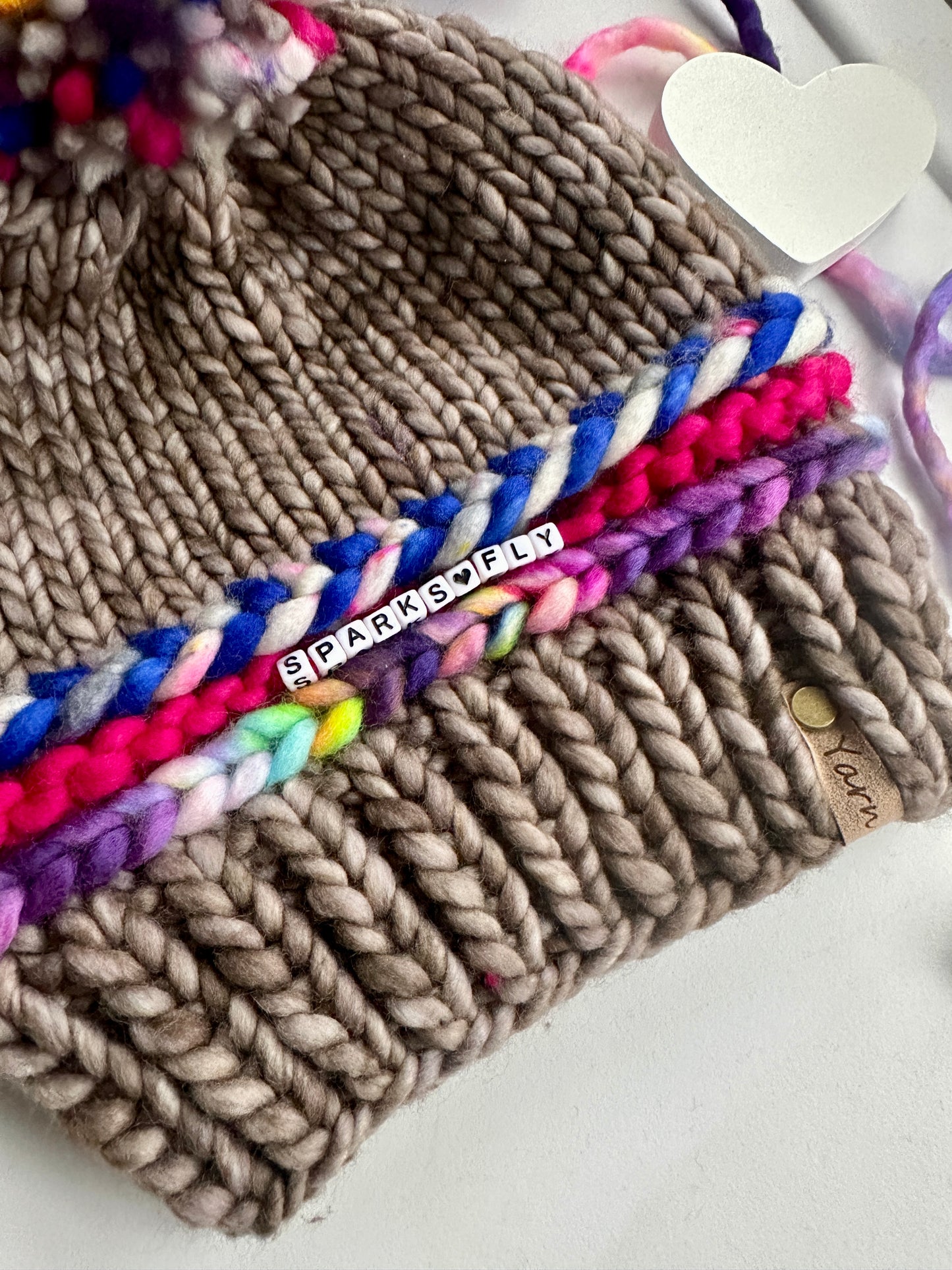 Friendship bracelet merino wool knit hat with merino wool Pom