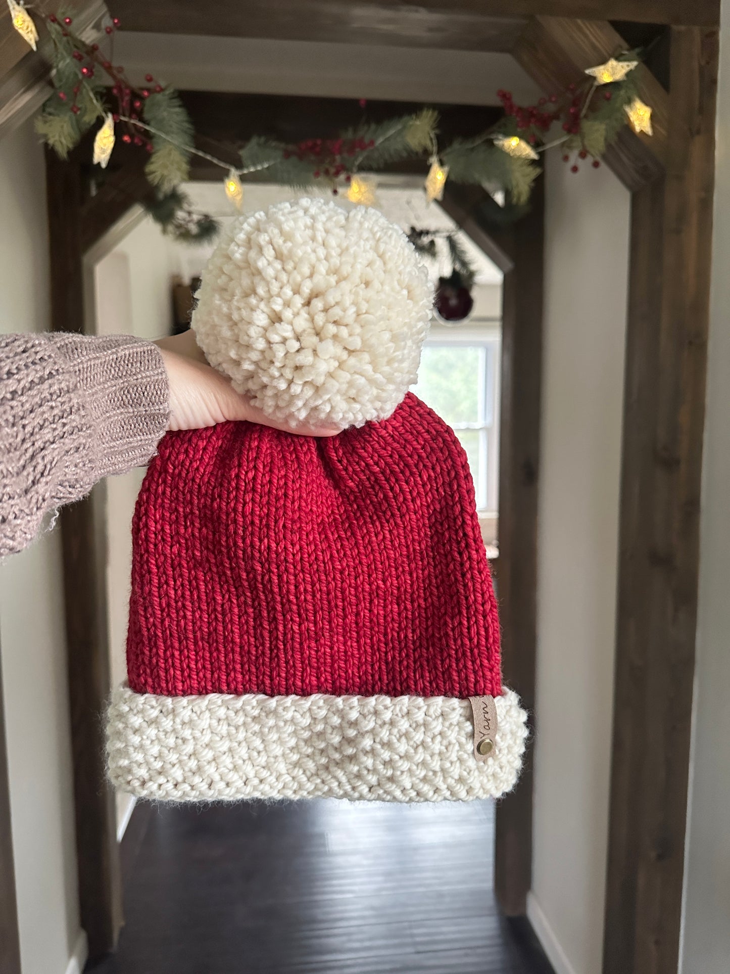 Merino wool knit Santa hat with yarn Pom