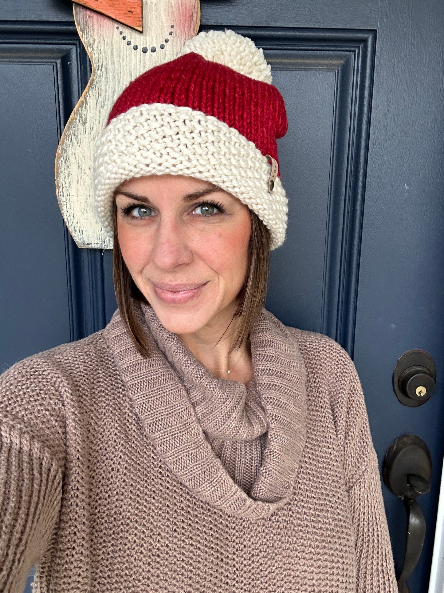 Merino wool knit Santa hat with yarn Pom