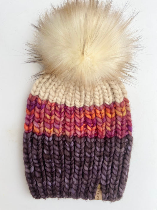 Merino wool knithat with faux fur Pom