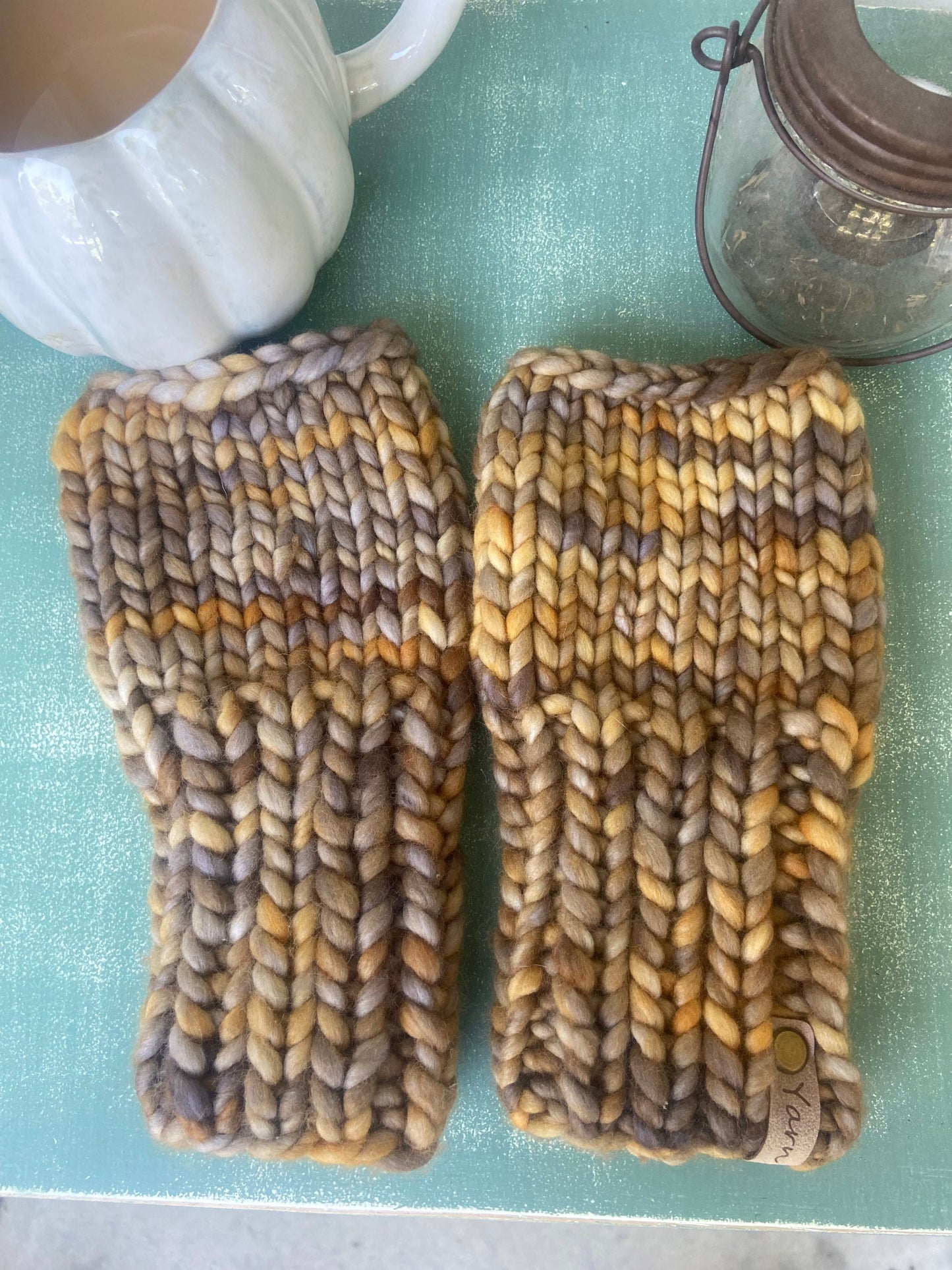 Merino wool fingerless knit mittens