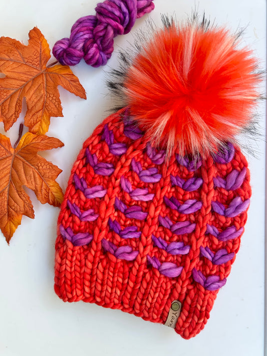 Merino wool knit hat with faux fur Pom