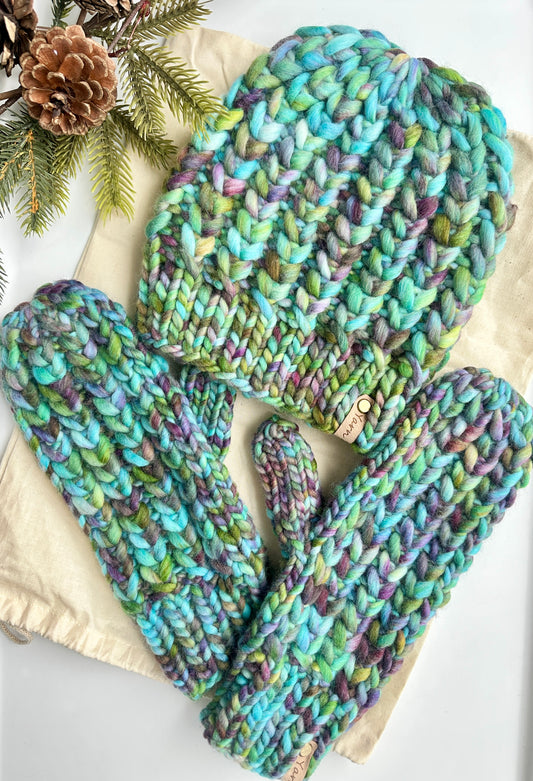 Reserved for Julia -merino wool knit hat and mitten set