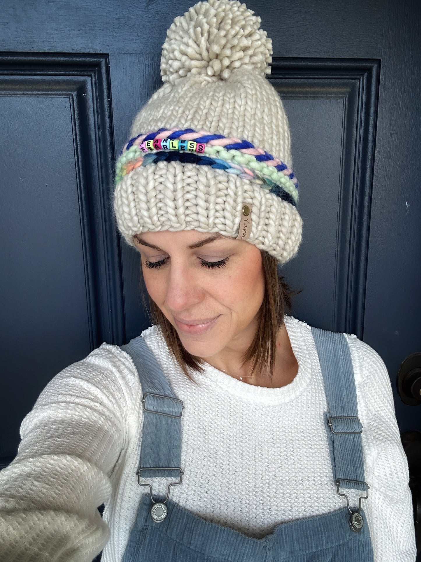 Friendship Bracelet Merino Wool Knit hat with merino wool Pom